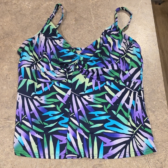 (J47) Maxine of Hollywood Blue and Green Tropical One Piece ( Top ONLY) - Picture 1 of 5